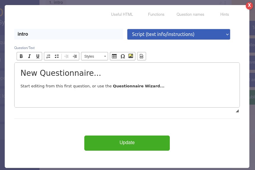 Editing questions in HTML mode with formating optionns showns