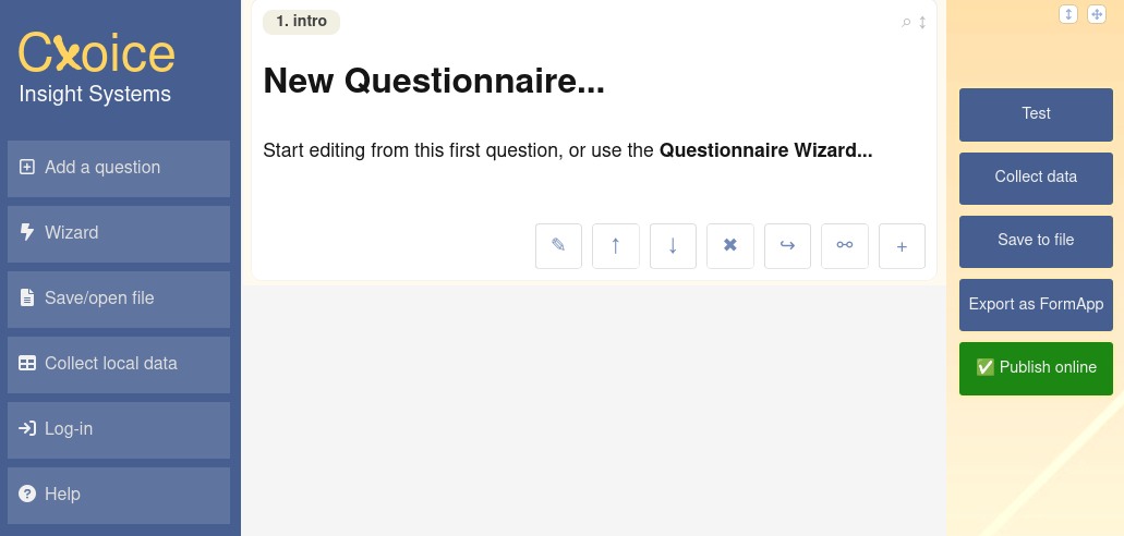 Cxoice Questionnaire Creator opening screen