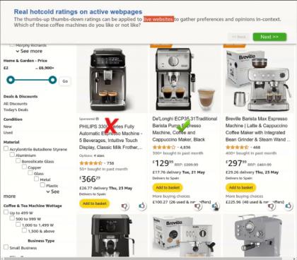 Exampe of a web-overlay survey using a page from Amazon