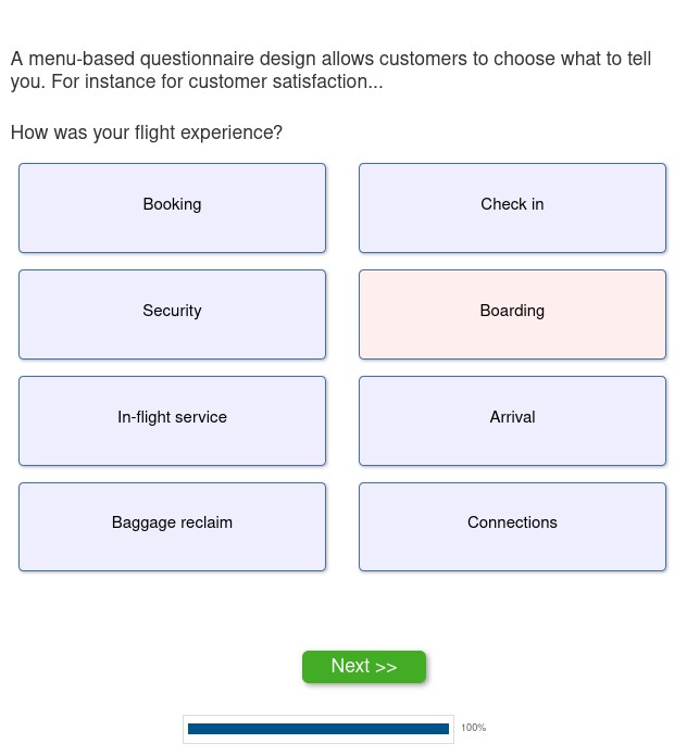 Menu-based questionnaire for customer satisfaction example