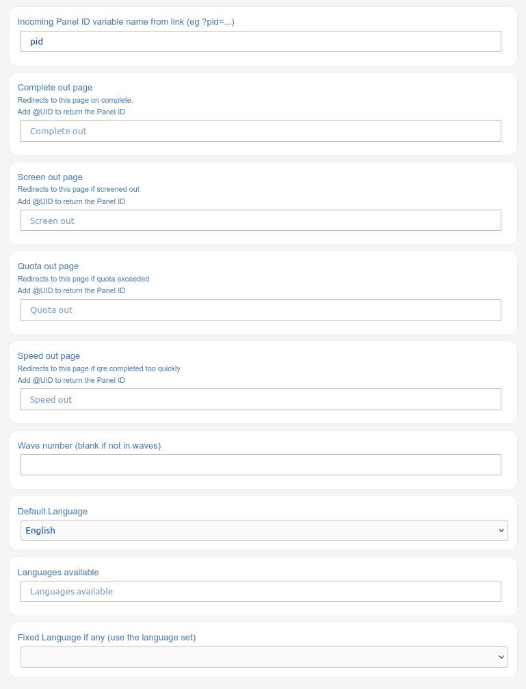 Panel settings page for Cxoice