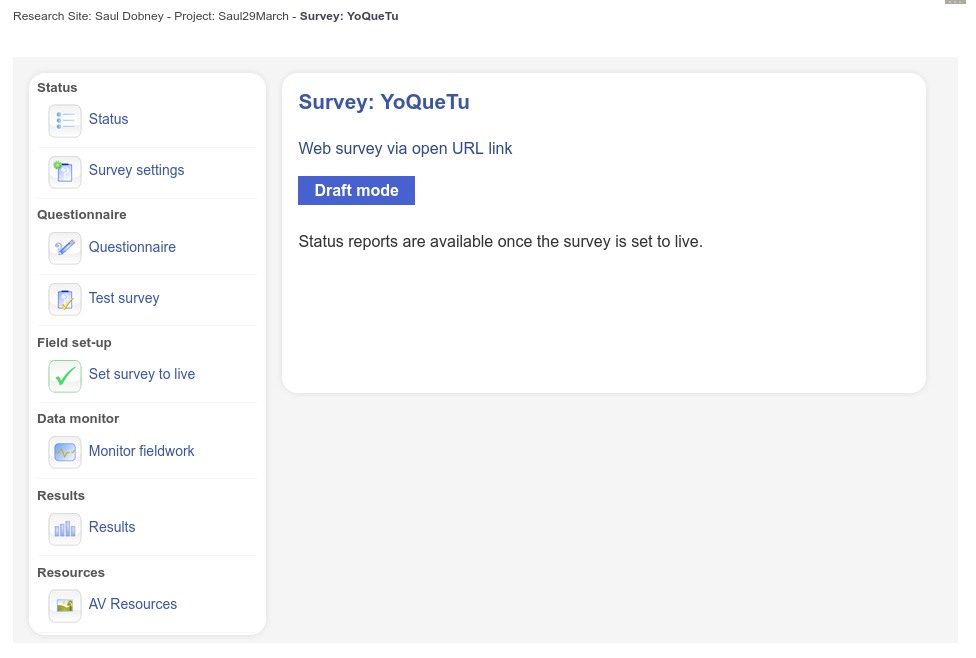 Cxoice Survey Manager screen for setting up online surveys