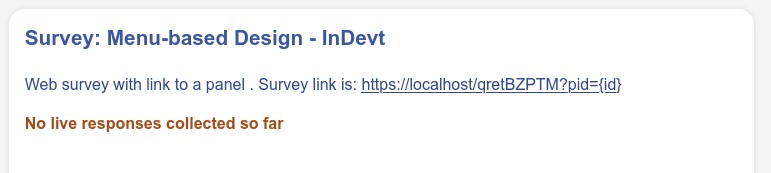 Viewing the survey link URL on the status page